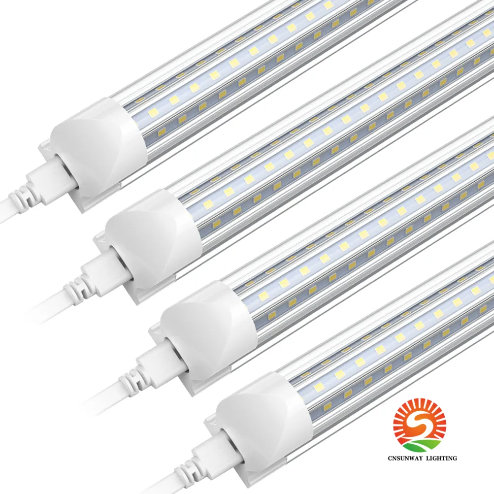 8Ft Led Tube Shop Lights 3 Row 120W 8 feet Cooler Door Freezer LEDS Tubes Lighting Fixture, t8 cool white, clear cover, linkable garage, warehouse