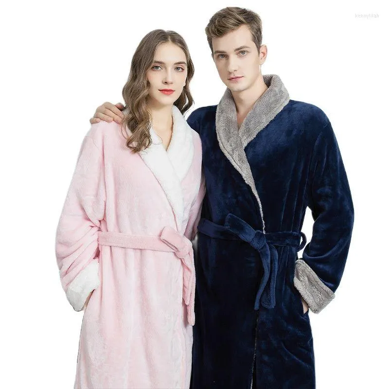 Mulher de roupas de dormir feminino Robe Mulher Bathrobe Autumn Winter Soft prolongada flanela espessa vestes de veludo coral Lady Ropade Mu Nightgown