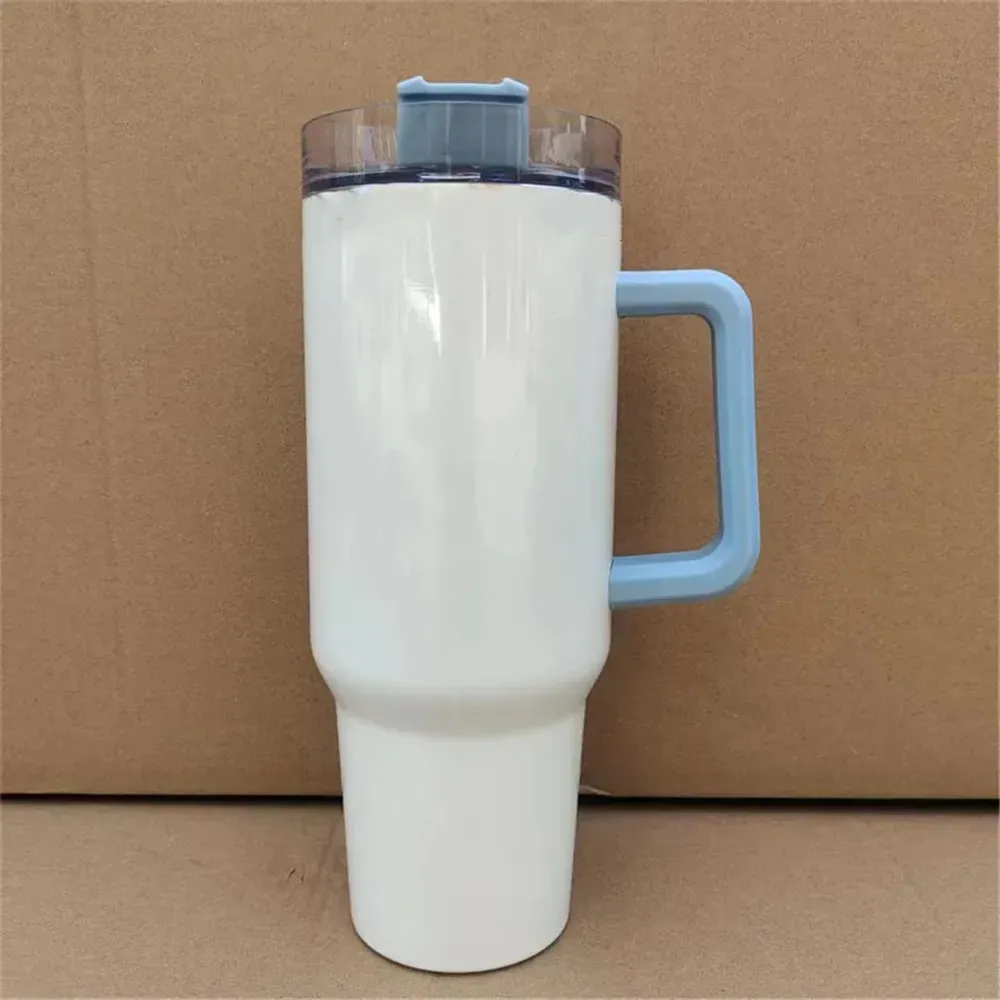 New 40oz sublimation stainless steel tumbler with colorful handle lid straw big capacity beer mug water bottle outdoor camping cup vacuum insulated tumblers by air