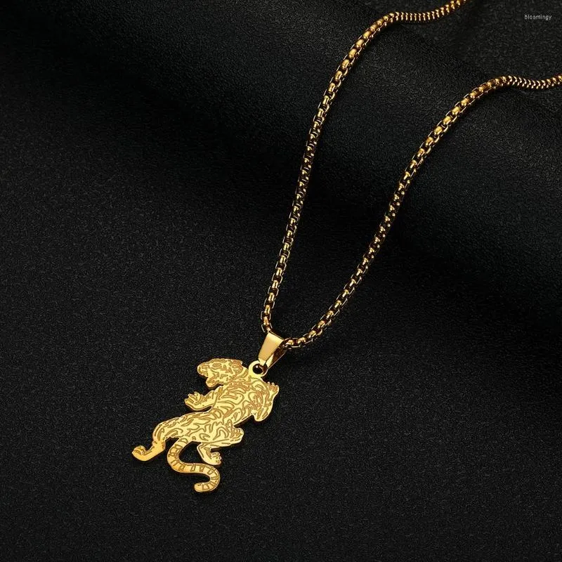 Pendant Necklaces Chandler Stainless Steel Leopard Necklace Gold Plated Tiger Jewelry For Men And Women