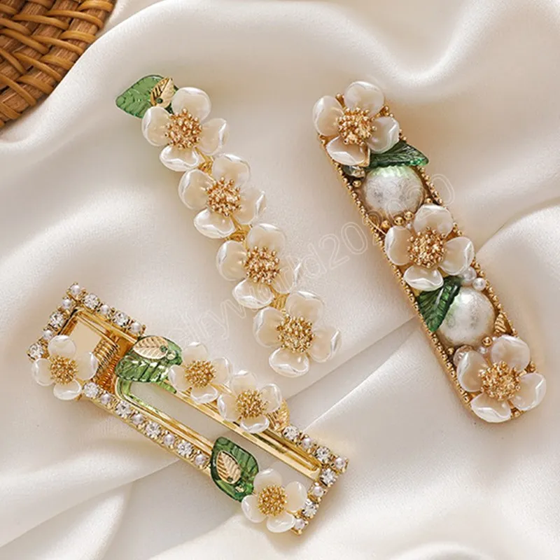 Moda fiori e foglie forcine le donne ragazze imitazione perle barrette ornamenti frangia laterale clip copricapo regali