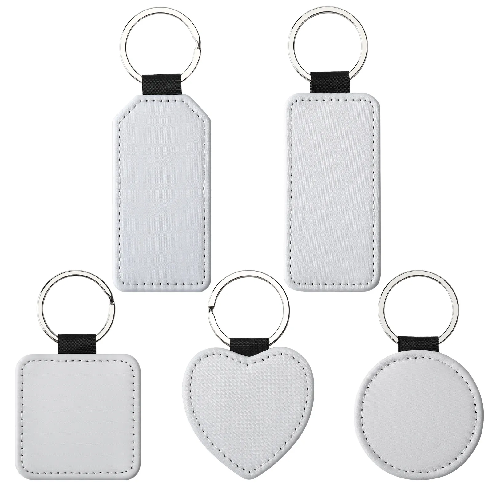 blanksub_006store DIY Sublimation PU Leather Keychain in Black and White with Heart Shape Leather Pendant