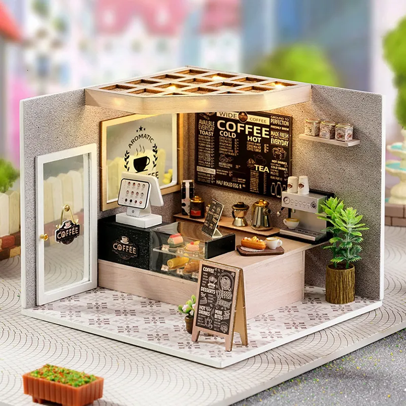 Cutebee DIY Dollhouse Kit With Furniture Light And Coffee Shop