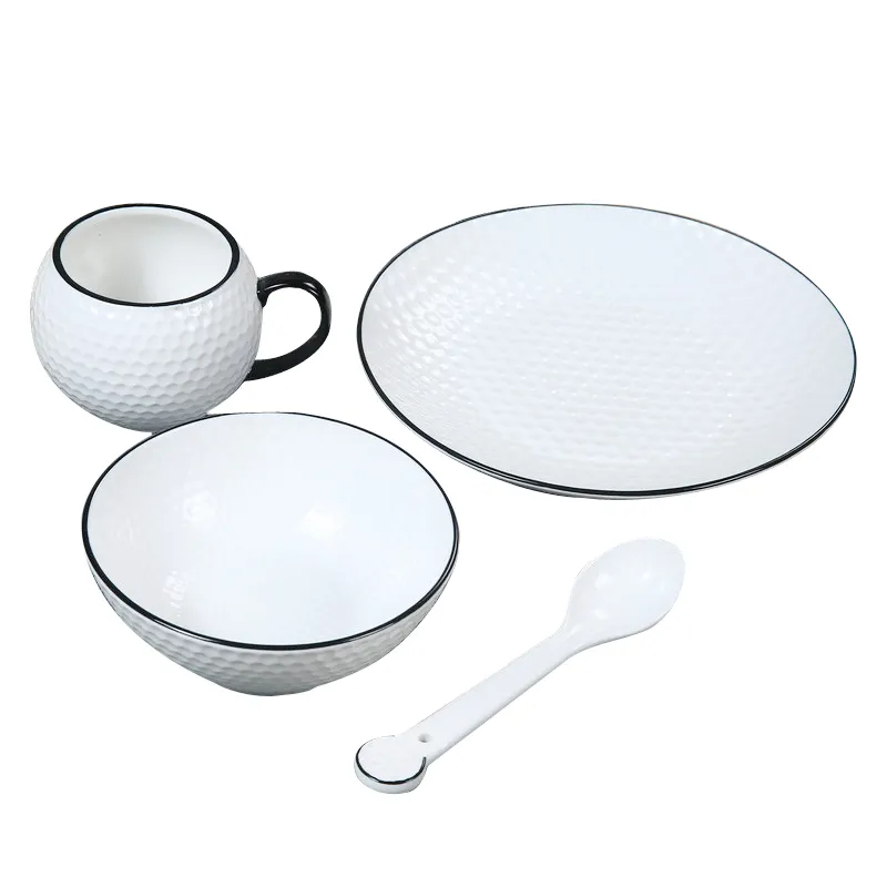 Presente de café da manhã para amantes de golfe criativo Conjunto de jantar de café da manhã com alívio à mão Placas de jantar de golfe de golfe pratos de cereais caneca de café