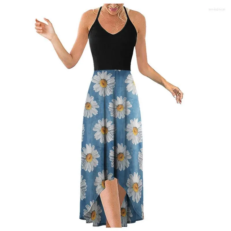 Casual Dresses For Women Maxi Women's Sleeveless Floral Printing Beach Long Loose Dress Abiti Donna Primavera Estate 2023