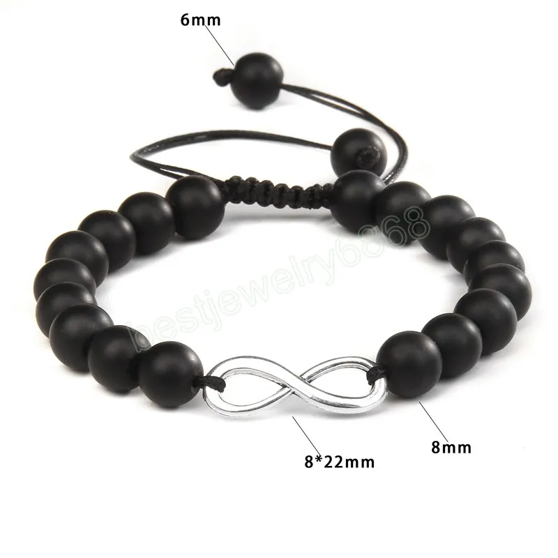 Pulseras con dijes de cadena infinita de amor infinito para hombre y mujer, pulsera con cuentas en blanco y negro, joyería ajustable para mejor amigo