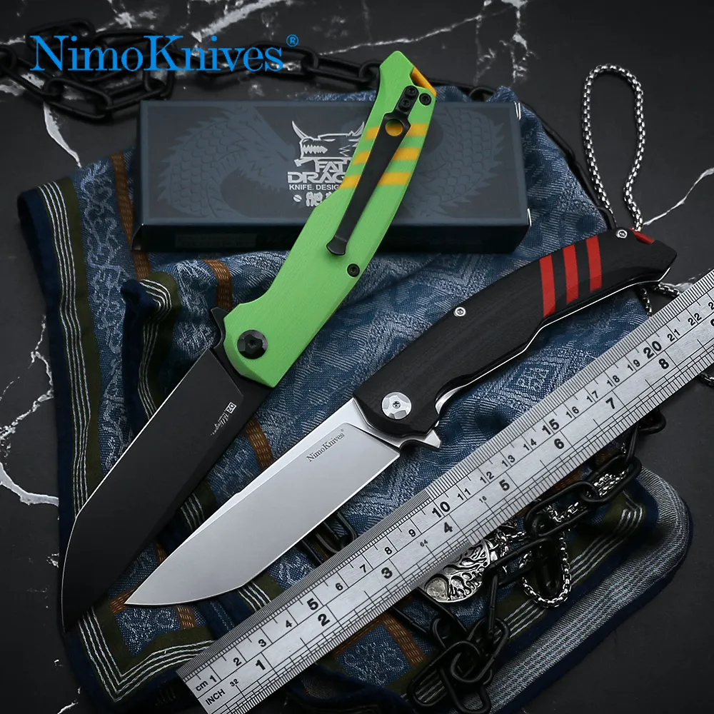 Nimoknives & Fatdragon Heavy Duty Outdoor Self-defense Multifunctional Folding Knife G10 Two-Tone Handle D2 Titanium Plated Camping EDC Tool
