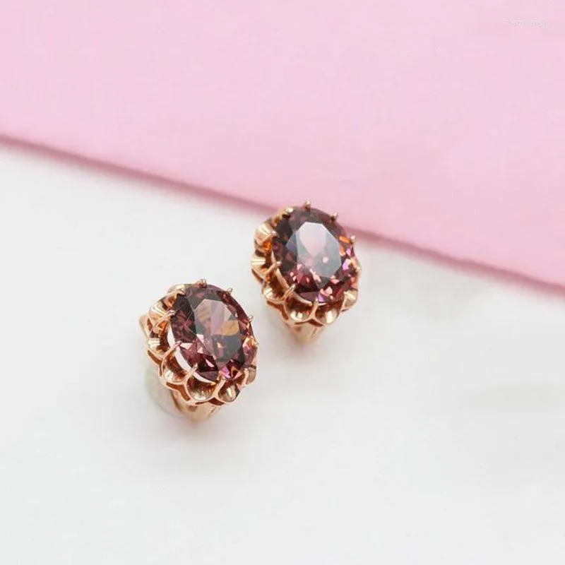 Dangle Earrings Russian Purple Gold Inlaid Zircon Earring Ring Pendant Set Women's Simple Fashion Trend Colored Ear Rings