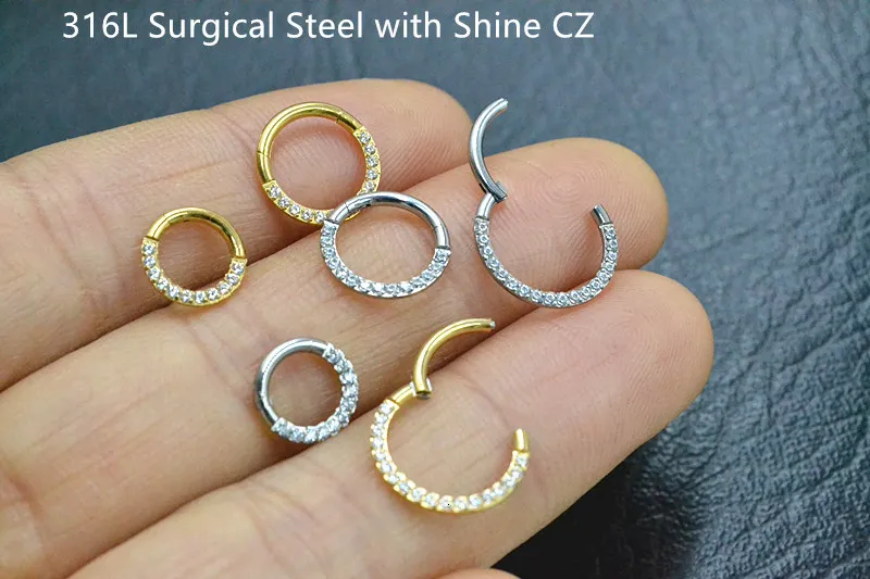 Nose Rings Studs 10pcs Body Jewelry Piercing 316L Steel CZ Ear Helix Daith Cartilage Tragus Earring Septum 16g 230325