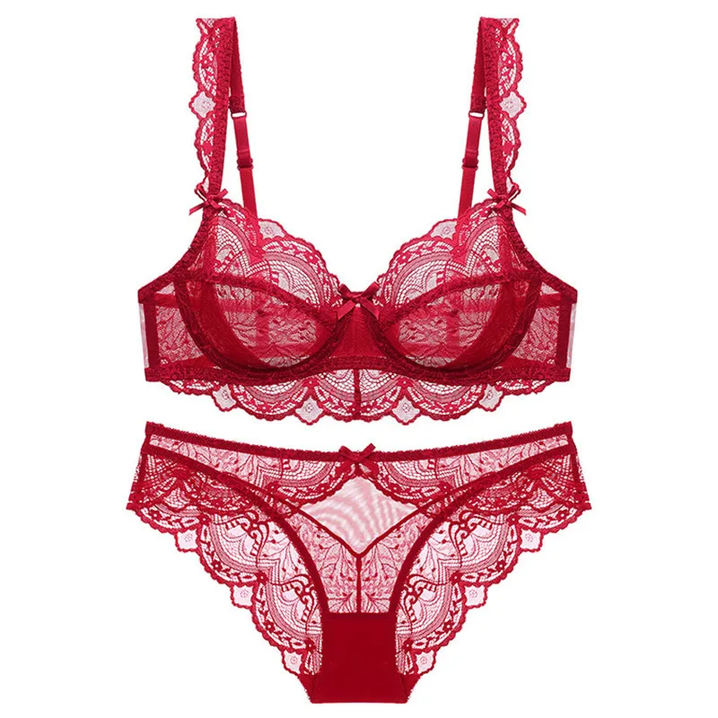 Bras Define estilo ABCDE Cup Bra Conjuntos Ultrathin Transparent Flor Alta qualidade Push Up Rouphe Suitor Plus Tamanho Lingerie 230325