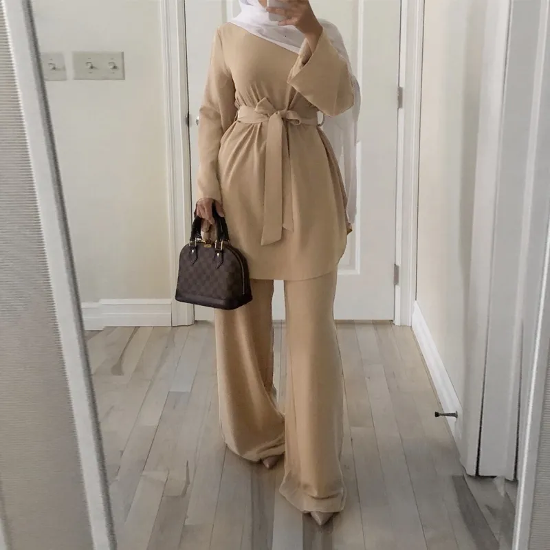 Etniska kläder Eid Mubarak Kaftan Dubai Abaya Turkiet Muslim Fashion Hijab Dress Set Islam Clothing Abayas for Women Musulman Ensembles De Mode 230325