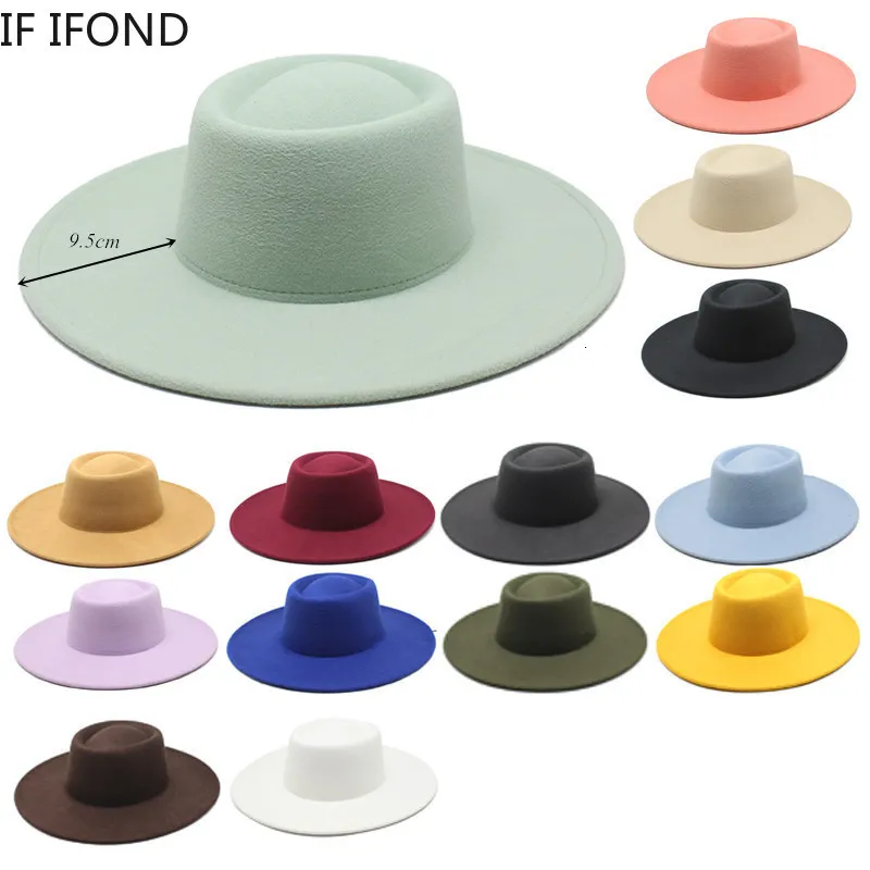 Geizige Krempe Hüte Klassischer britischer Stil 95 cm große breite Fedora-Hut für Frauen Mode Herbst Winter Filz Kirche Hochzeitskleid Jazz Cap 230325