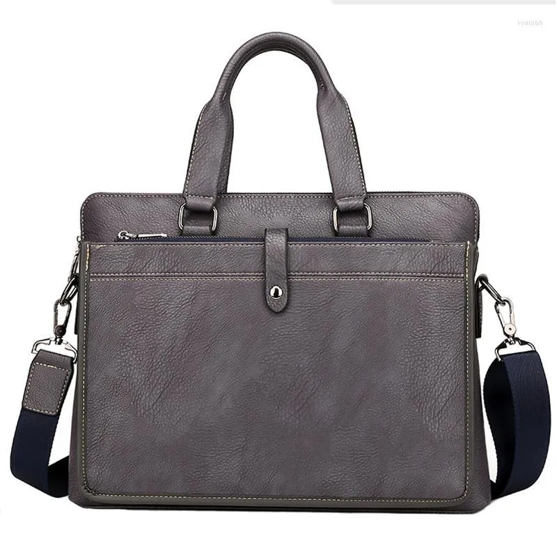 Porte-documents Marque Européenne Et Américaine De Mode Gris Ordinateur Sacs À Main Doux PU Porte-Documents En Cuir Sac D'ordinateur Portable