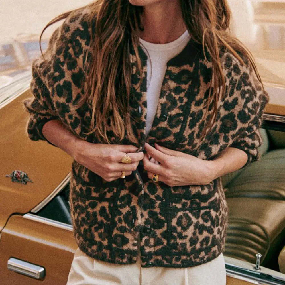 Save Big on Bulk Knit Cardigan Sweaters Women Leopard Print Wool Blend  Cardigan Sweater For Women Button Front, Loose Fit, O Neck, Full Sleeve,  2024