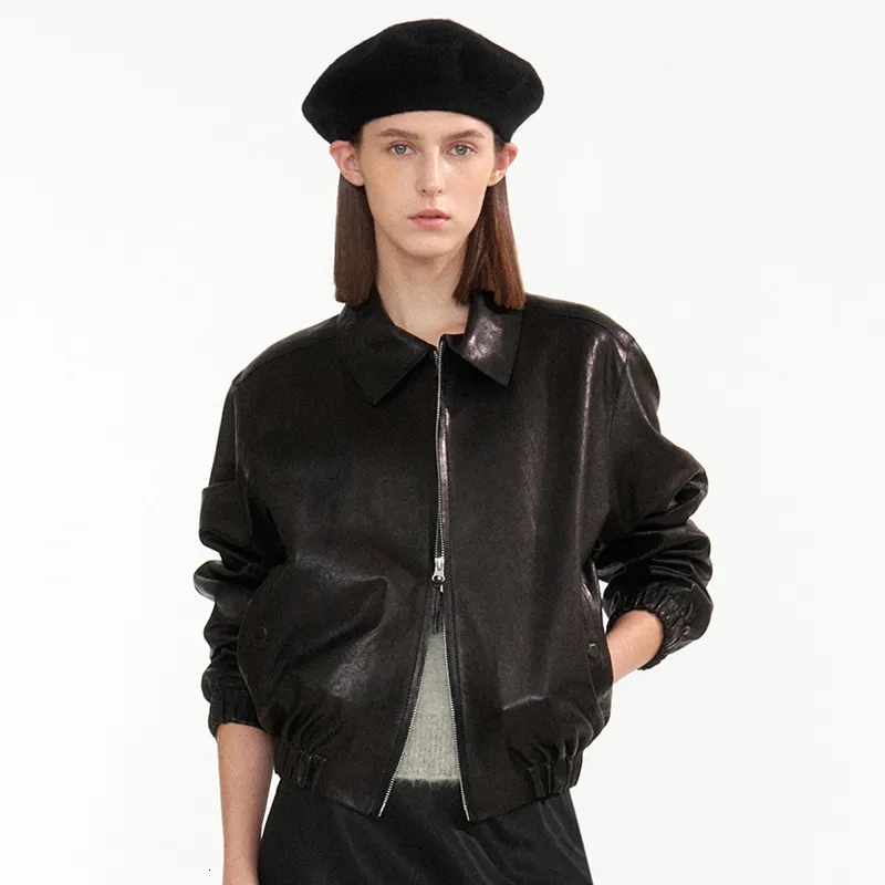 リアル Leather Black Women's Stylish Short for jacket leather パンツ