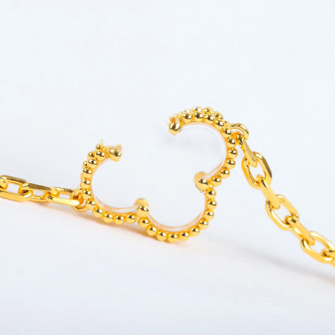 bracciale a forma di fiore con ciondolo di qualità di lusso con colore trasparente placcato in oro 18 carati con timbro sulla scatola PS7681A