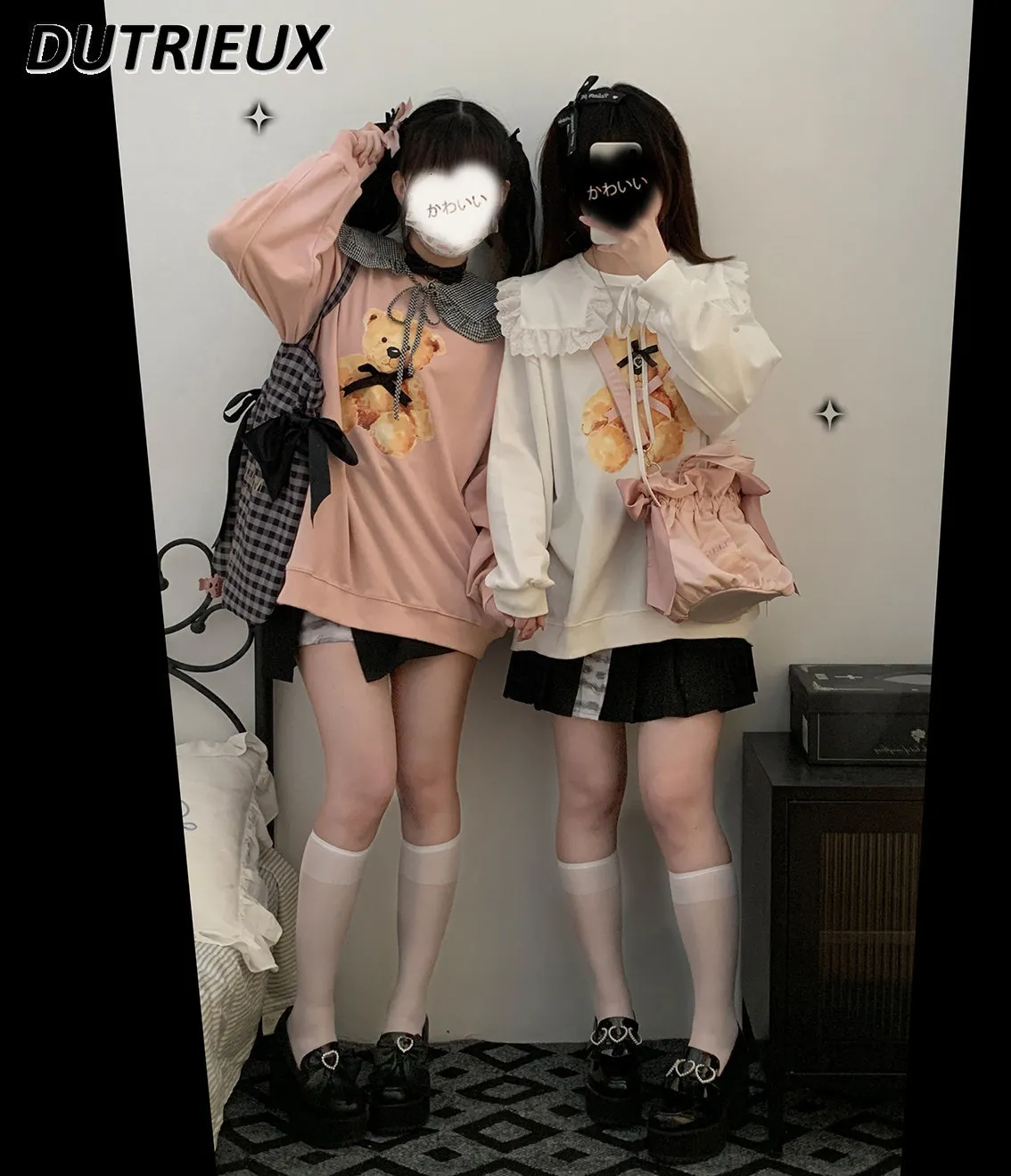 女性のパーカースウェットシャツかわいい人形首輪の女の子漫画ベアルーズスウェットシャツコート女性日本のロリータ長袖プルオーバーパーカージャケットスプリング服230325