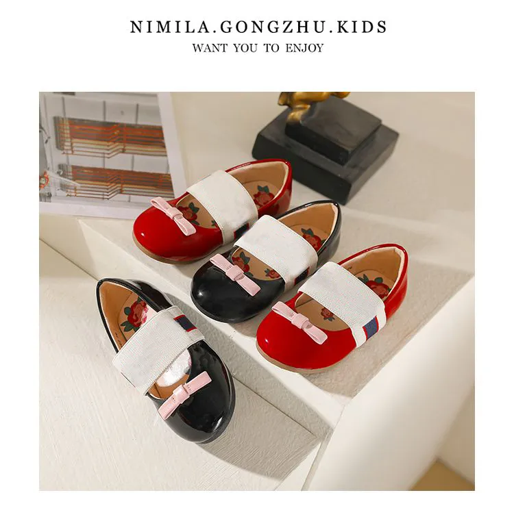 Çocuklar Marka Tasarımcısı İlkbahar ve Sonbahar yürümeye başlayan Kız Ayakkabı Bebek Ayakkabıları Yumuşak Taban Bebek Ayakkabıları Deri Ayakkabı Yay Prenses Ayakkabı