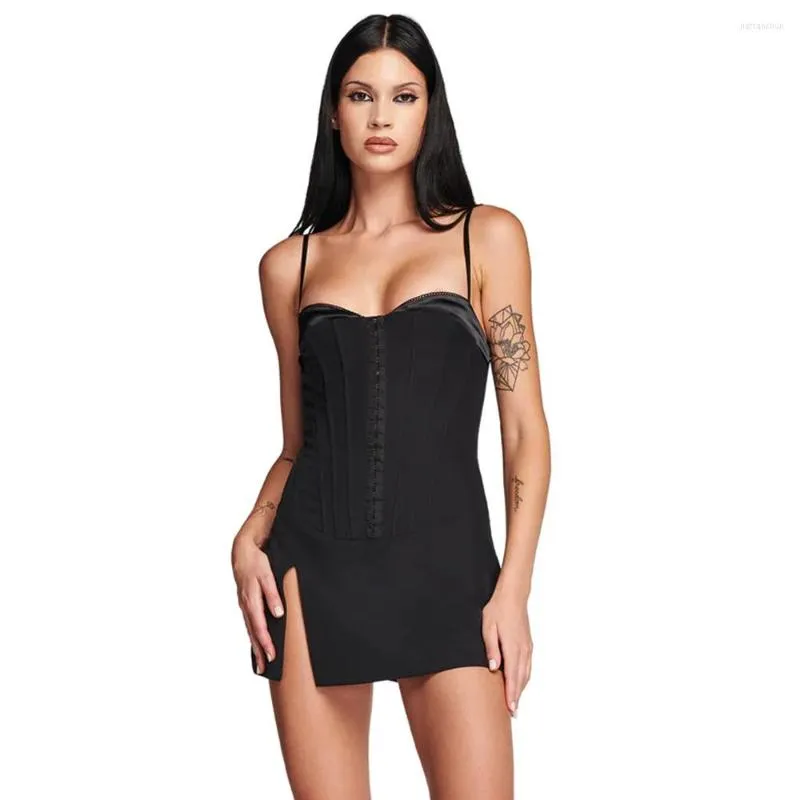 Casual Dresses Women Summer Sexy V-Neck Tank Off Shoulder Backless Split Party Club Evening Street Camisole Bodycon Mini Dress Black