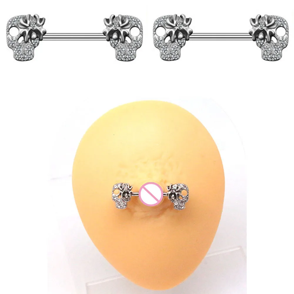 Nose Rings Studs Gual 1 Pair Stainless Steel Skull Breast Chest Ornament Stud Spider Body Piercing In Stock 230325