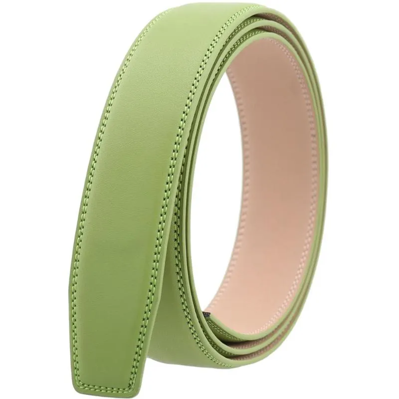 Ceintures 3.5 CM Largeur Ceinture Verte Sangle Sans Boucle Queue Carrée En Cuir Véritable De Haute Qualité Hommes Corps Automatique En GrosCeintures