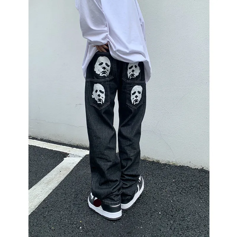 Women's Jeans European and American high street hip-hop loose all kinds of printing straight wide leg jeans Y2K retro Harajuku unisex 230325