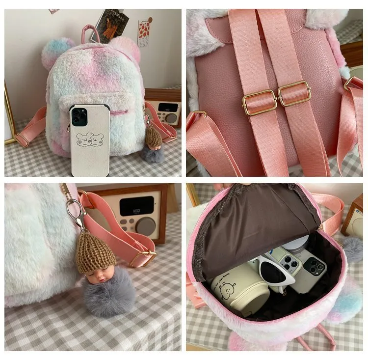 Kawaii Plush Bunny Backpack Personalized Name Faux Fur Mini Backpack ...
