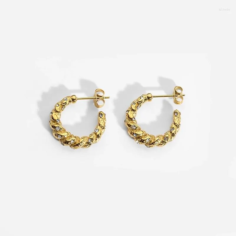 Hoop Earrings Waterproof 18k Gold Plated Stainless Steel Glass Stone Croissant For Women Regalo De Joyas Para Mujeres Gift