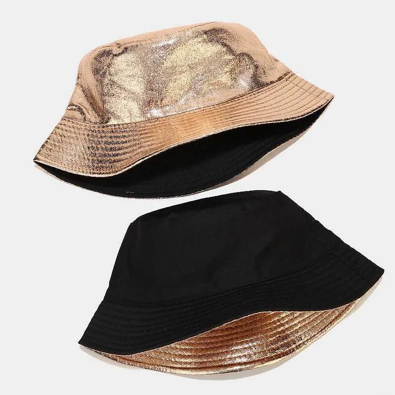 Wide Brim Hats 2021 New Harajuku Reversible Bucket Hat Panama Men Women  Fashion Leather Fishing Cap Outdoor Summer Sun Fisherman Hat P230311