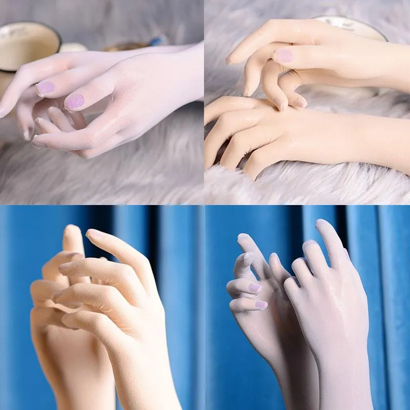 Five Fingers Gloves Sexy Sheer See Through Seamless Long Driving Glove Smooth Pantyhose Tights Stockings Affordable Candy Color