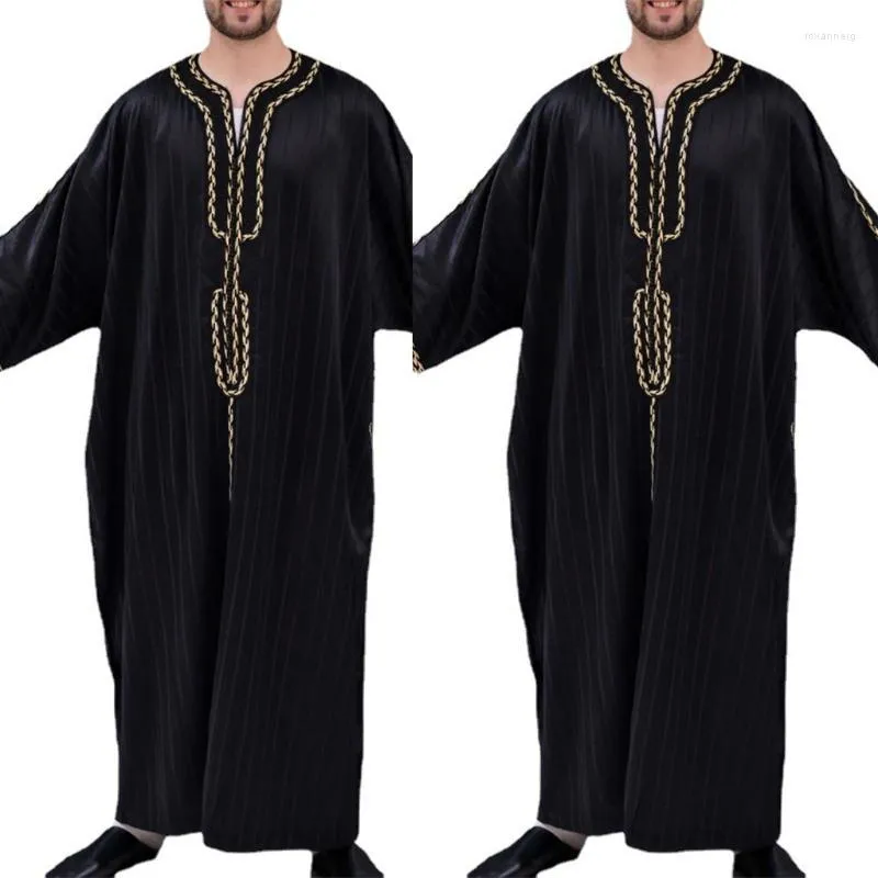 Vêtements ethniques 2023 Hommes Islamique Arabe Kaftan Musulman Manches Longues Lâche Abaya Robes Mode Arabie Saoudite Dubaï Mens Jubba Thobe