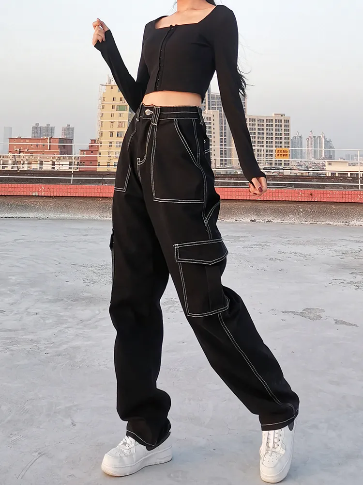 Pantalones vaqueros Weekeep con bolsillos para mujer ropa de calle holgada de retales 100 algod n pantalones vaqueros para mujer pantalones Cargo