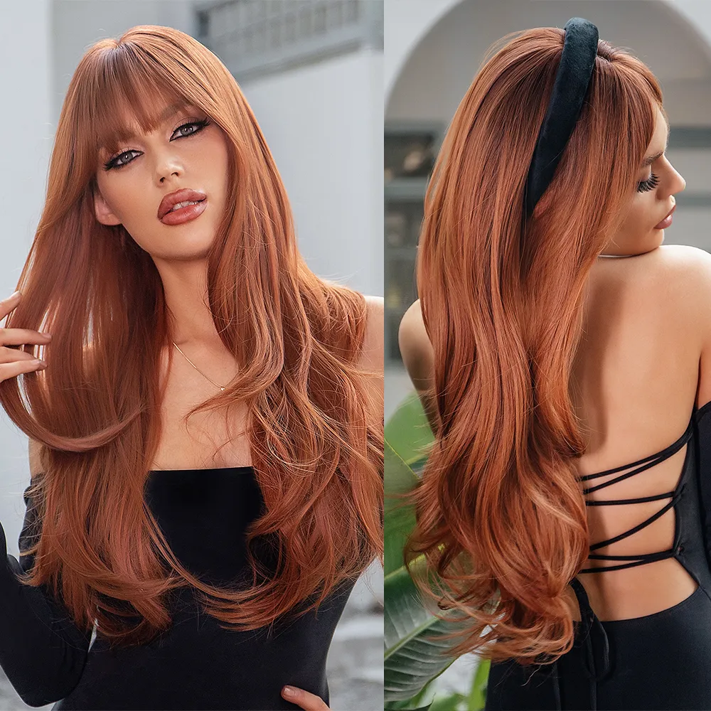 Synthetic Wigs GEMMA Red Brown Copper Ginger Long Straight for Women Natural Wave with Bangs Heat Resistant Cosplay Hair 230413