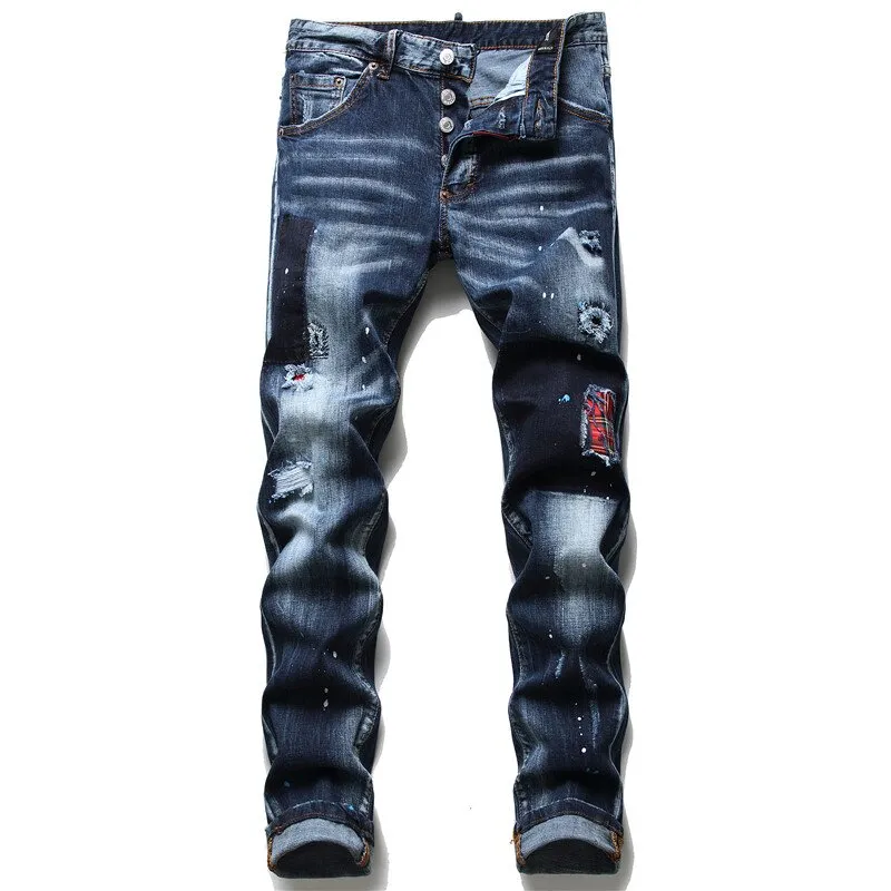 Mannen Designer Jeans Man Broek Designer Zwart Skinny Stickers Light Wash Ripped Motorcycle Rock Revival Joggers True Religions Herenjeans