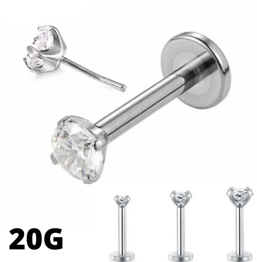 Näsringar studs 50st kroppsmycken 20g tryck topp trådlösa läppmorne örhängen stud cz brosk spiral tragus piercings 230325