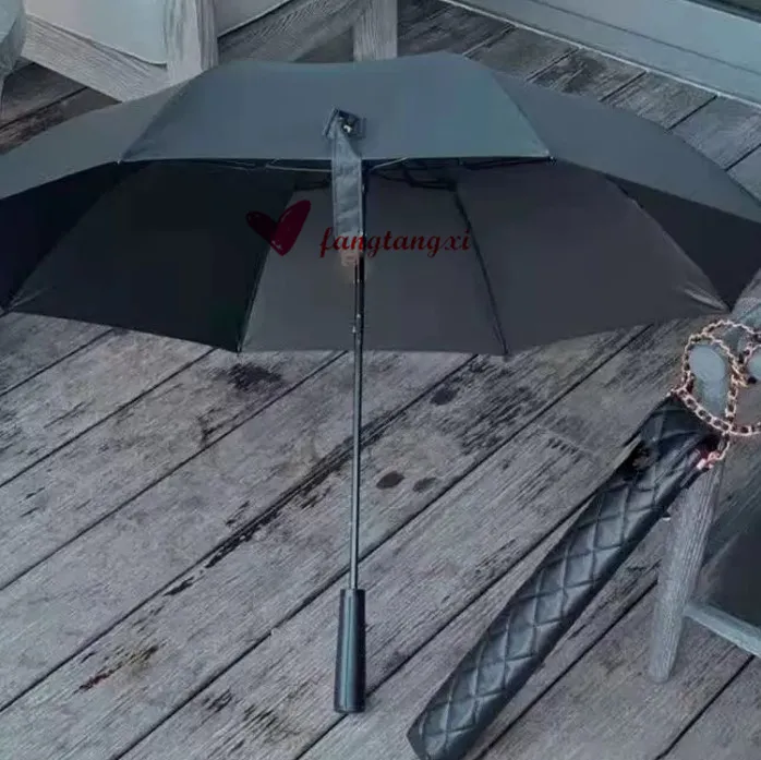 جديد كلاسيكي أسود مظلة طويلة قابلة للطي للنساء الصيف أضعاف مظلة الموضة مظلة المطر هدية VIP مع حقيبة PU هدية التعبئة