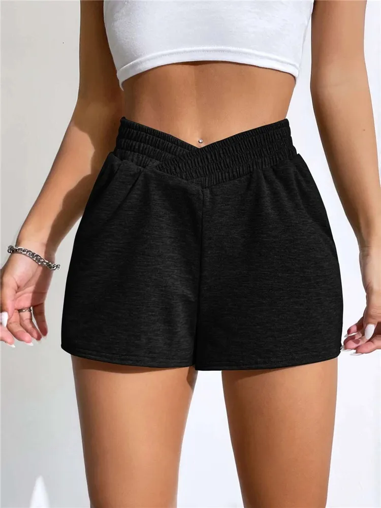 Kvinnors shorts Casual Solid Asymmetrical Elastic Midje Track With Pocket Summer Sports Clothes Loose Biker Streetwear Y2K 230325