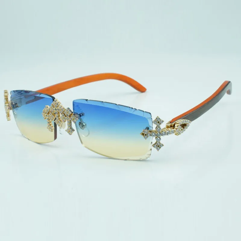 Классные солнцезащитные очки Cross Diamond 3524031 с деревянными ножками натурального оранжевого цвета и линзами диаметром 57 мм.