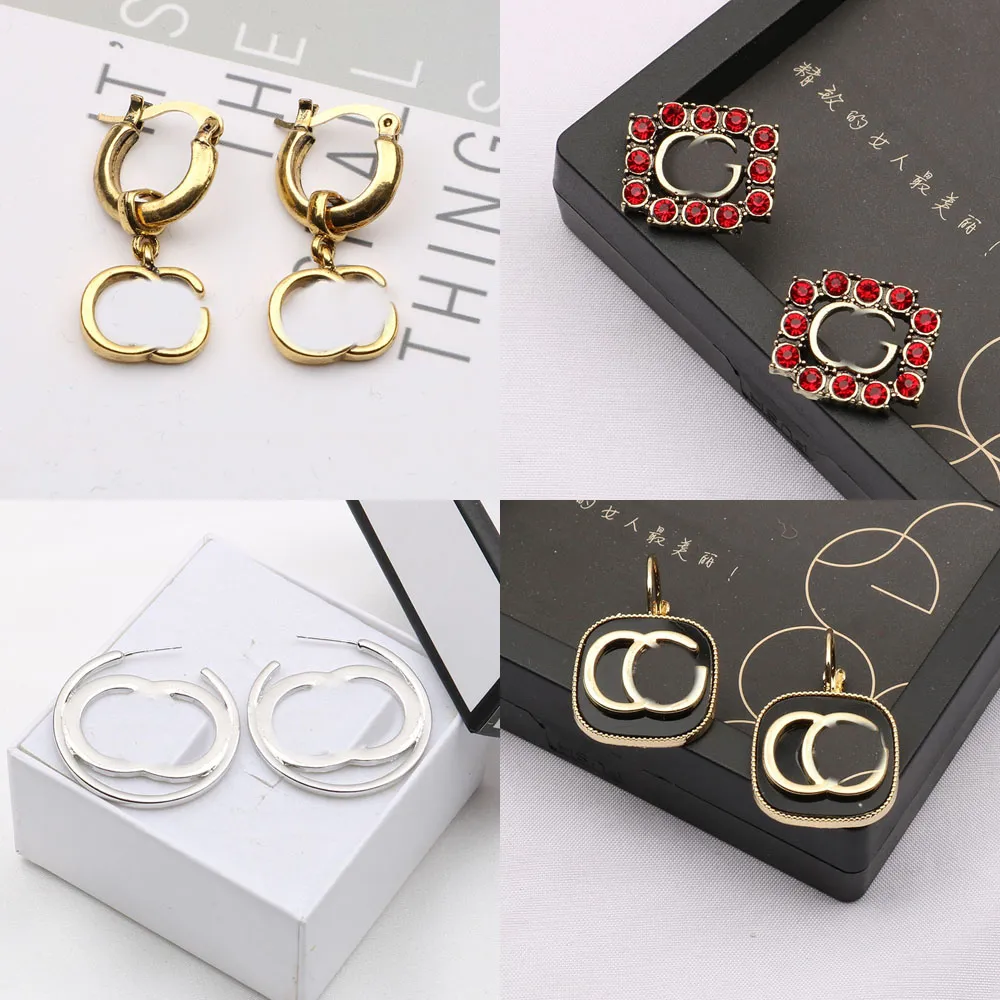 Charm 23SS 20Style Simple Fashion Designer Letters Stud Hoop 18K Gold Plated 925 Silver Circle Women Crystal Rhinestone Earring Wedding Party Jewerlry Y240429