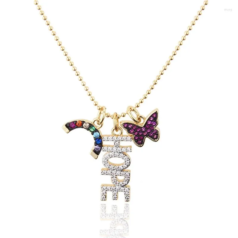 Подвесные ожерелья шарм надежда письма изящное кубическое ожерелье с бабочкой циркония для женщин Простая серебряная цветовая цепь украшения