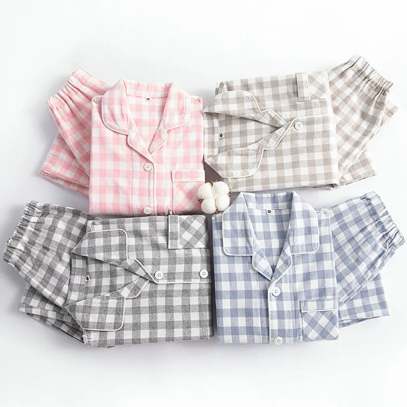 Pyjama's lente herfst herfst herfst winter jongens meisjes knoop omlaag pyjama's chiluten kleding sets kinderen geborsteld afwerking katoen plaid huiskleding 230325