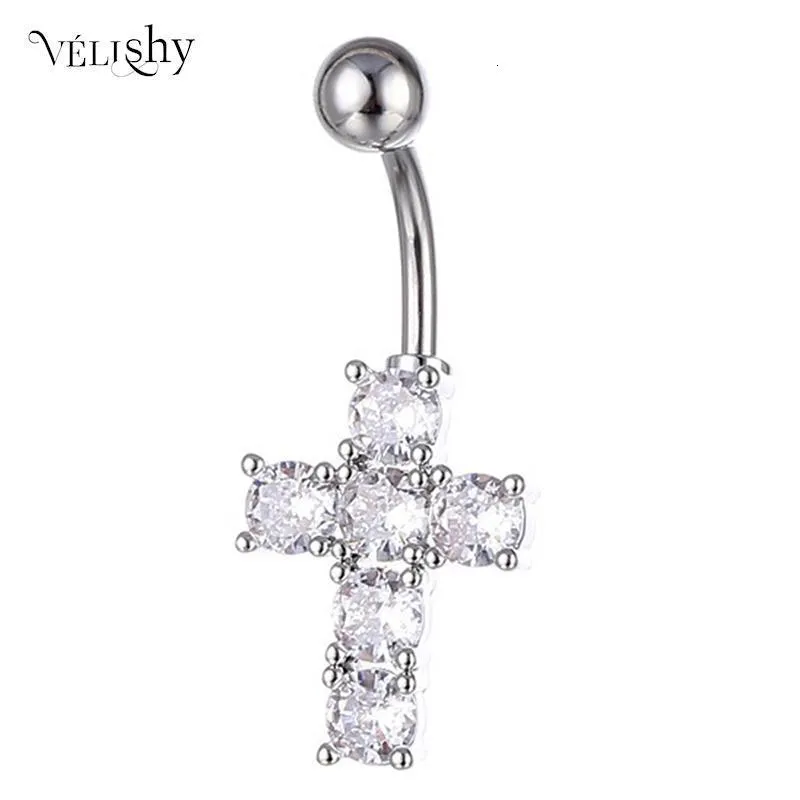 Nose Rings Studs Trendy Crystal Zircon Cross Belly Button Ring Piercing Fashion Navel Nail Puncture Body Jewelry Accessories 230325