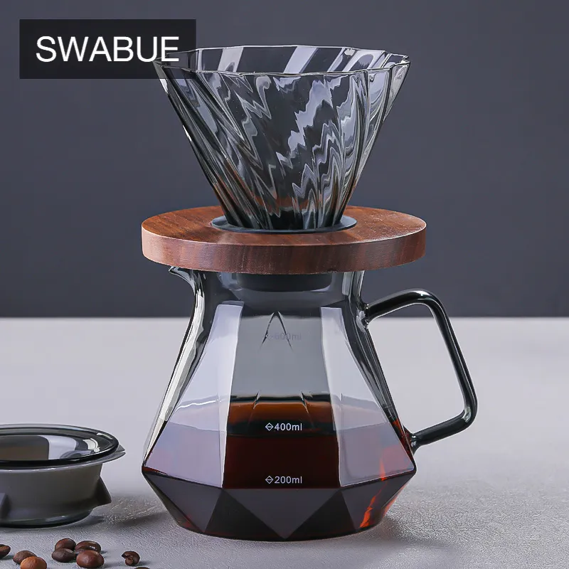 Coffee Filters Glass Diamond Coffee Pot Sharing Pot Filter Cup Set Household Hand-brewed Pour Over Glass Makers Server Dripper Grey 230324