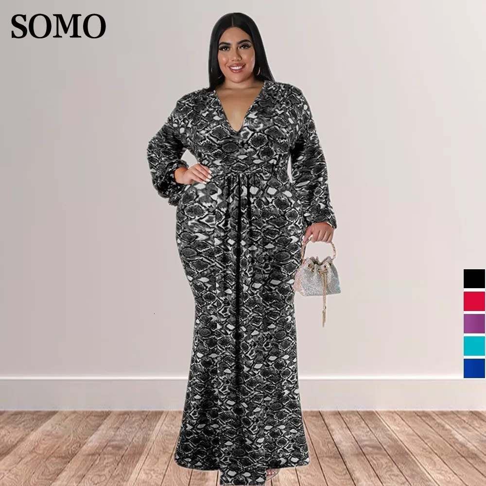 Robes de grande taille SOMO élégante robe de soirée sirène sexy col en V femmes taille vêtements mode imprimé Maxi longue vente en gros goutte 230325