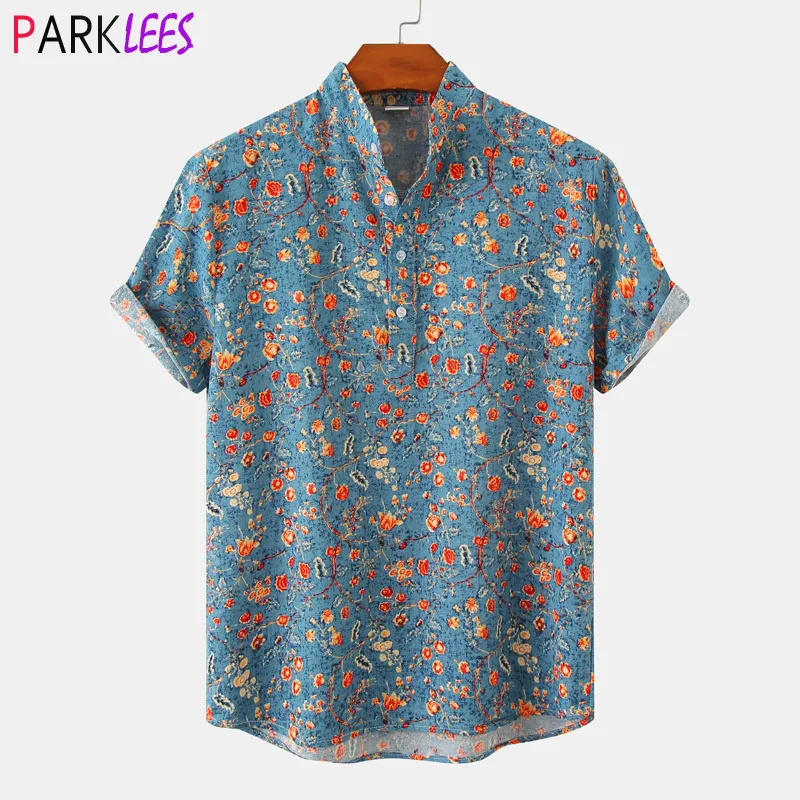 Mäns casual skjortor sommar kortärmad blommig hawaiian halva placket krage strand semester semester kläder 3xl 230325