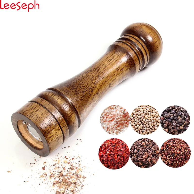 Kvarnar Salt och pepparfabriker Solid Wood Pepper Mill med stark justerbar keramisk kvarn 5 "8" 10 " - Köksverktyg av Leeseph 230324