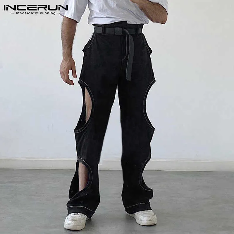 Мужские штаны Incerun American Style Мужчины сексуальные повседневные выдолбленные панталоны мода мужчина по всему матчу с длинными брюками повседневные брюки уличной одежды S-5XL W0325