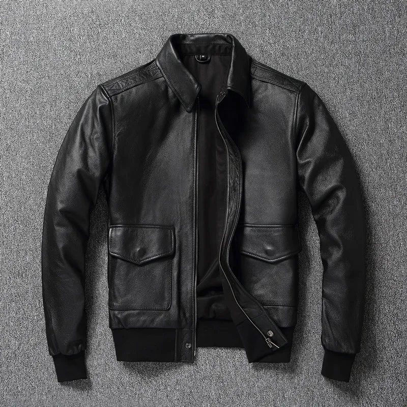 Herrläder faux yrclassic Air Force A2 Style äkta läderrockar Bomber Cowhide Jacket Super Sales 230324