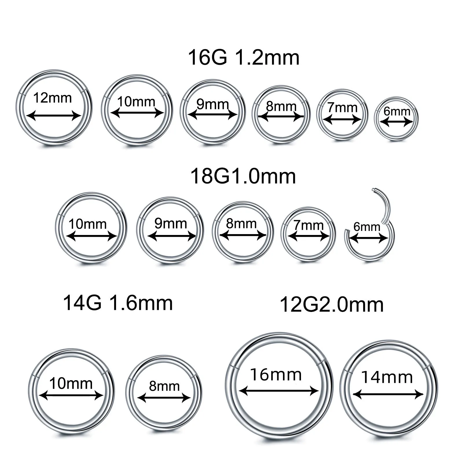 Näsringar studs 616mm rostfritt stål män gångjärn segment septum clicker läpphelix örhänge hoop body smycken 1220g 230325