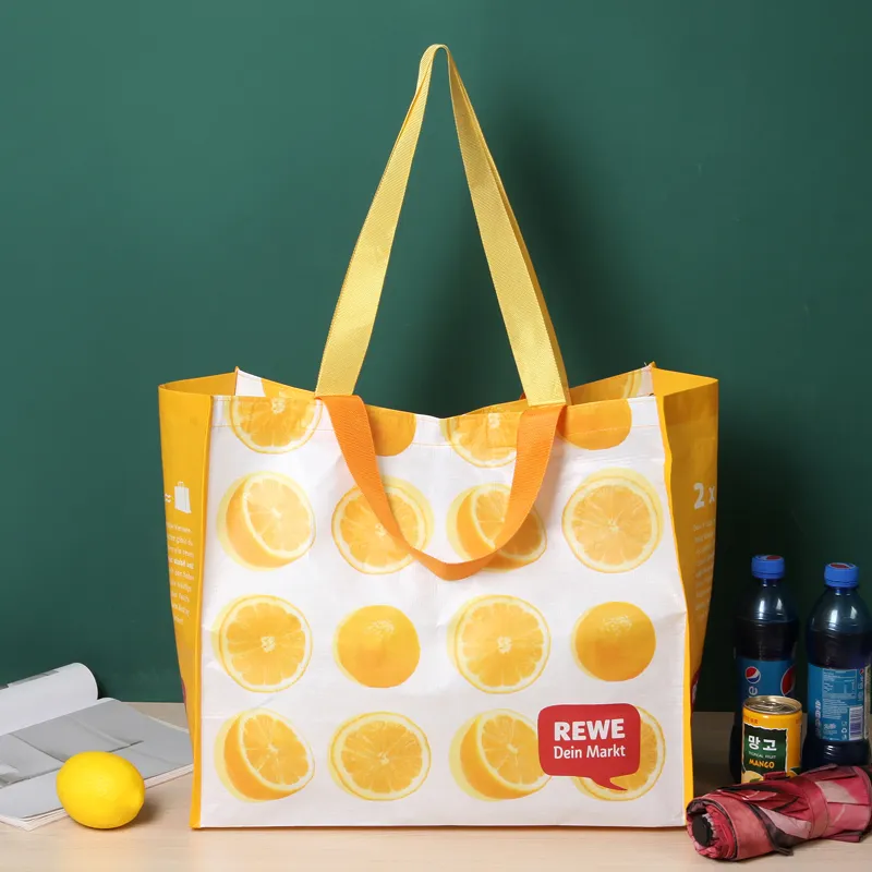 New Grab Bag Reusable Ecofriendly Storage Shopping Bags That Clips To Your Cart Yellow Orange Big Foldable Shopping Bags Waterproof Eco Shopping Tote 44.5x20x39cm